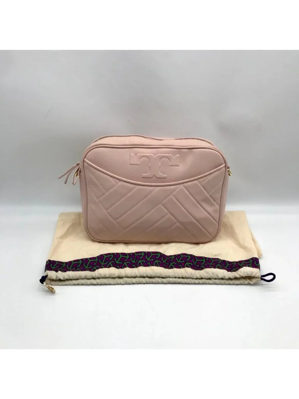 Tory Burch Blush Pink Leather Alexa Stitch Camera Crossbody Bag